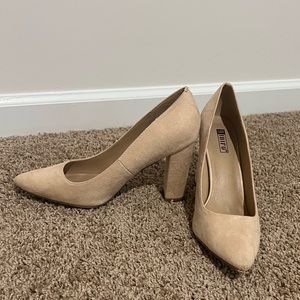 Nude Suede Block Heels